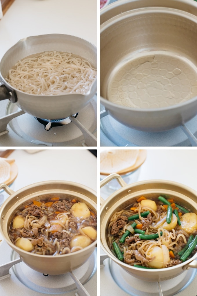 The second 4 steps of making nikujaga in 4 photos