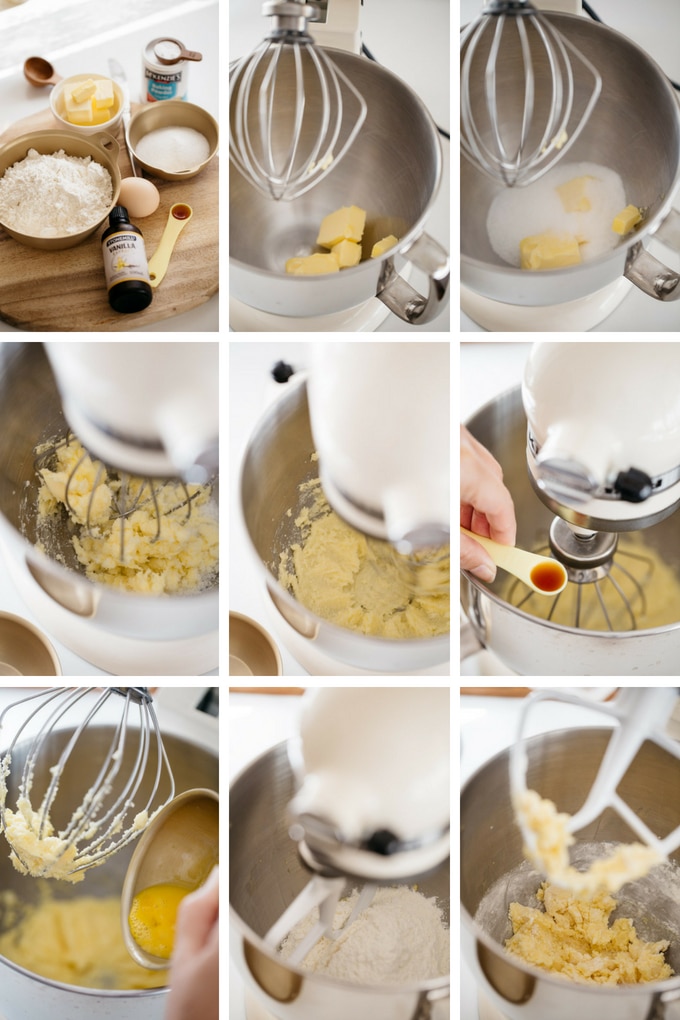 The first 9 steps of making melon pan cookie dough 