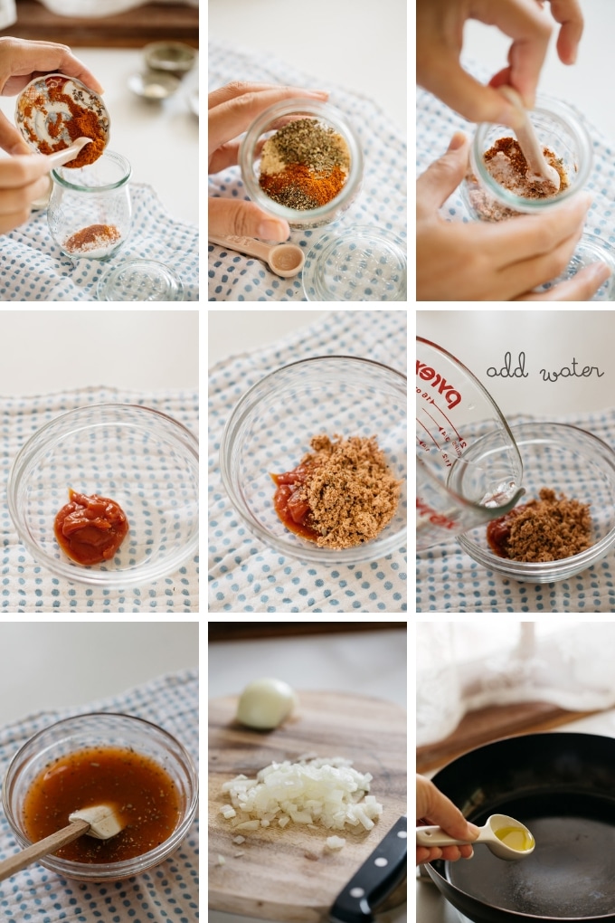 9 photos showing mixing taco seasonings