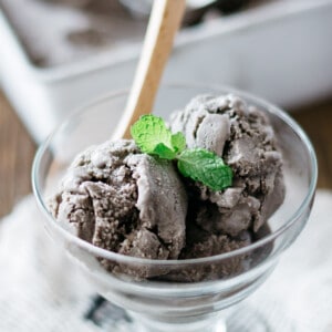 Black sesame ice cream served in a glass