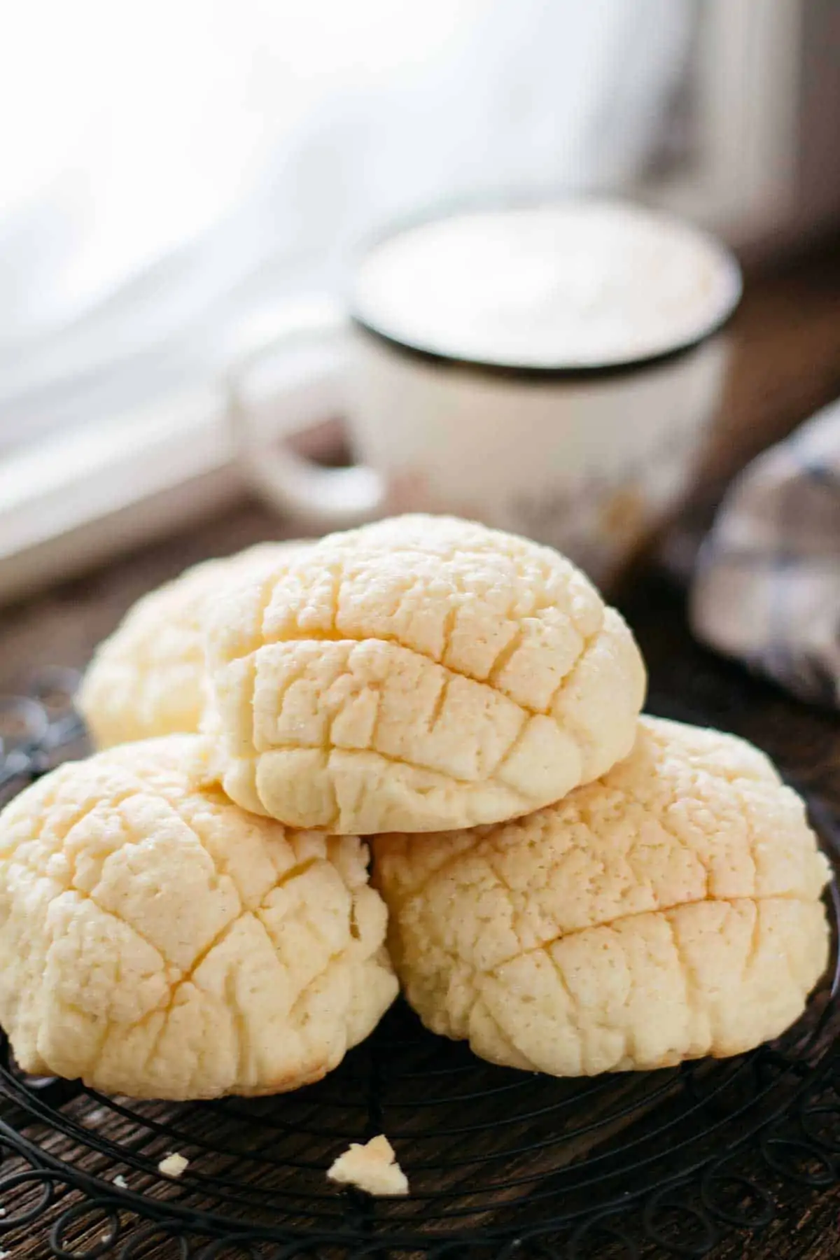 4 melon pan with a cup of coffee