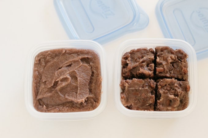 two airtight container filled with red bean paste for storing 