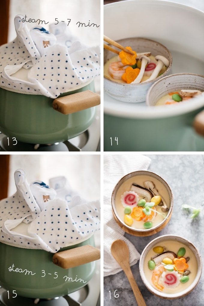 The forth 4 steps of making Chawanmushi in 4 photos