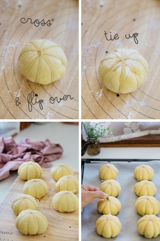 The last 4 steps of making kabocha pumpkin bread