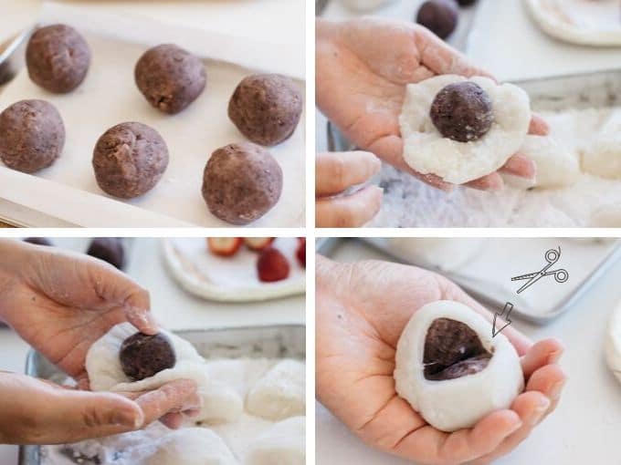 6 red bean paste balls wrapped up with mochi