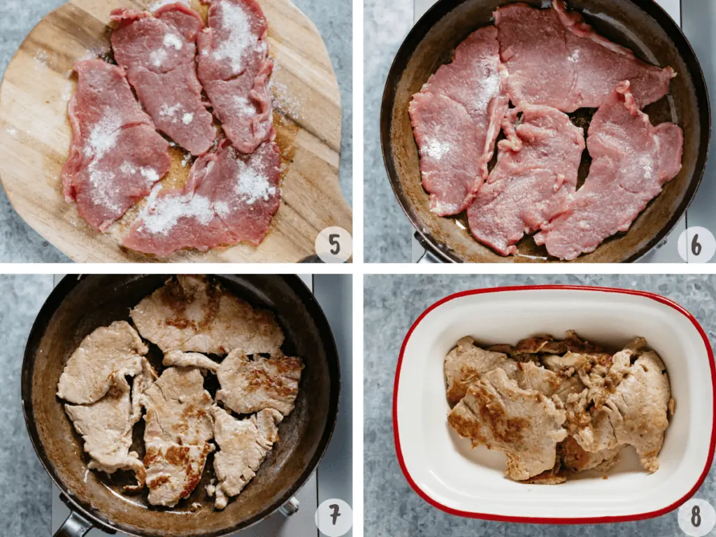 4 images of making shogayaki collage