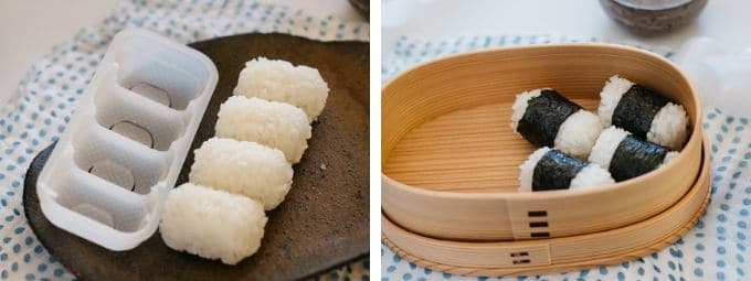 rice balls out of the mold and packed into a Japanese lunch box