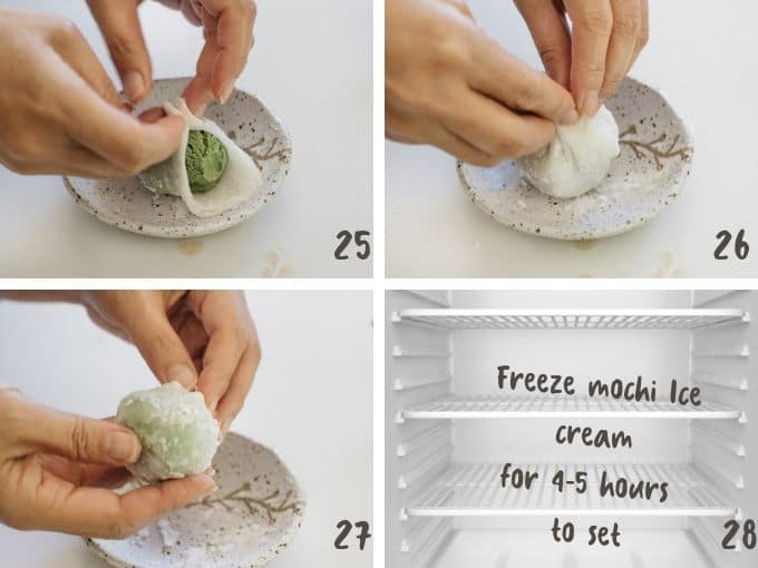 wrapping ice cream ball with mochi  dough