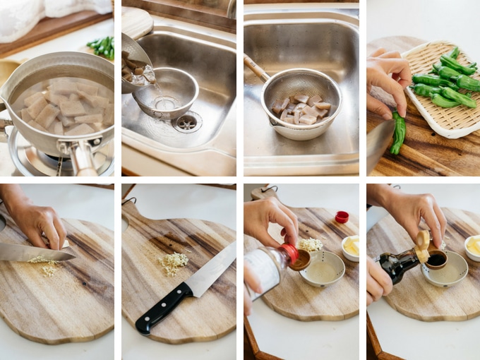 Cooking konnyaku process in 8 photos