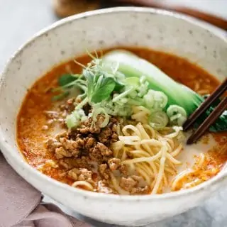 Tantanmen in a noodle bowl