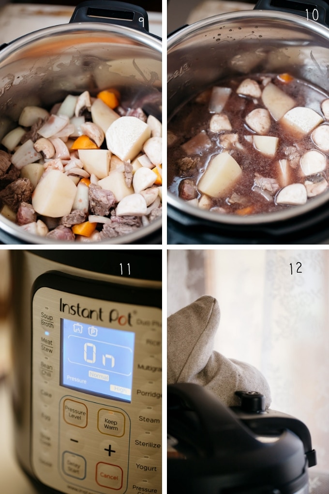 the third 4 steps of making Instant pot beef stew process in 4 photos