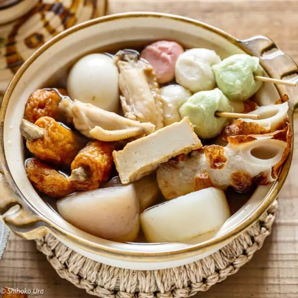 cooked oden in a Japanese ceramic pot