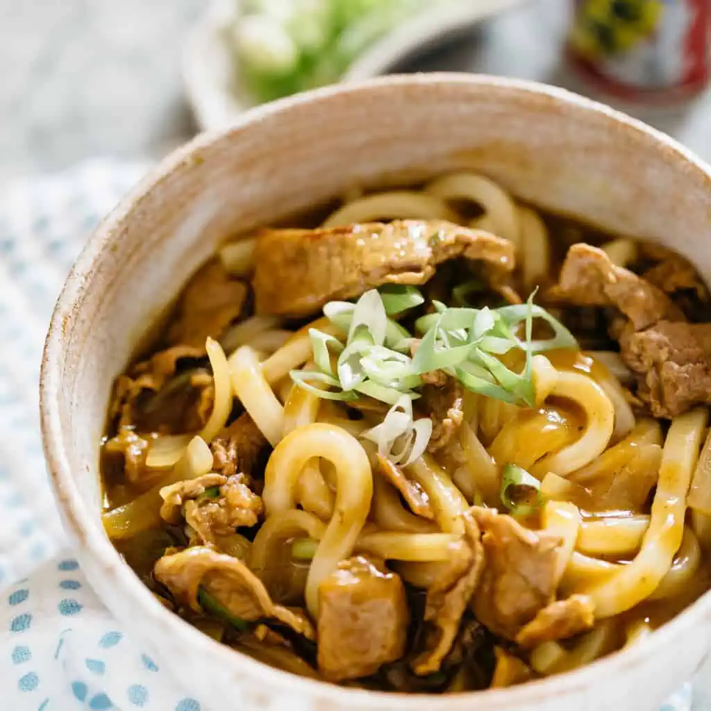 curry udon served in a noodle bowl