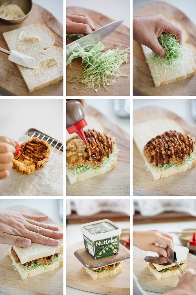 The last 9 steps of assembling all together of Katsu and bread