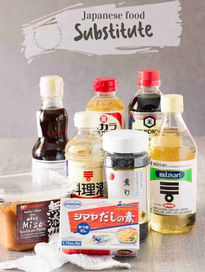 Japanese condiments on a kitchen bench