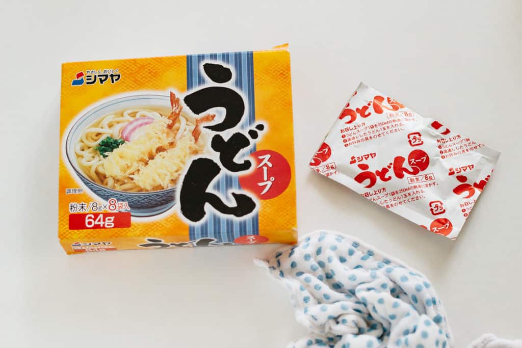 instant udon soup satchel and a box.