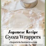 two image of gyoza wrappers collage with text overlay for pinterest pin