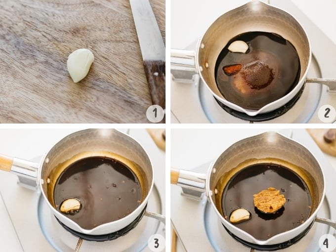 Ramen egg process in 4 photos of making the marinade