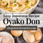 two oyakodon images collaged for pinterest with text overlay