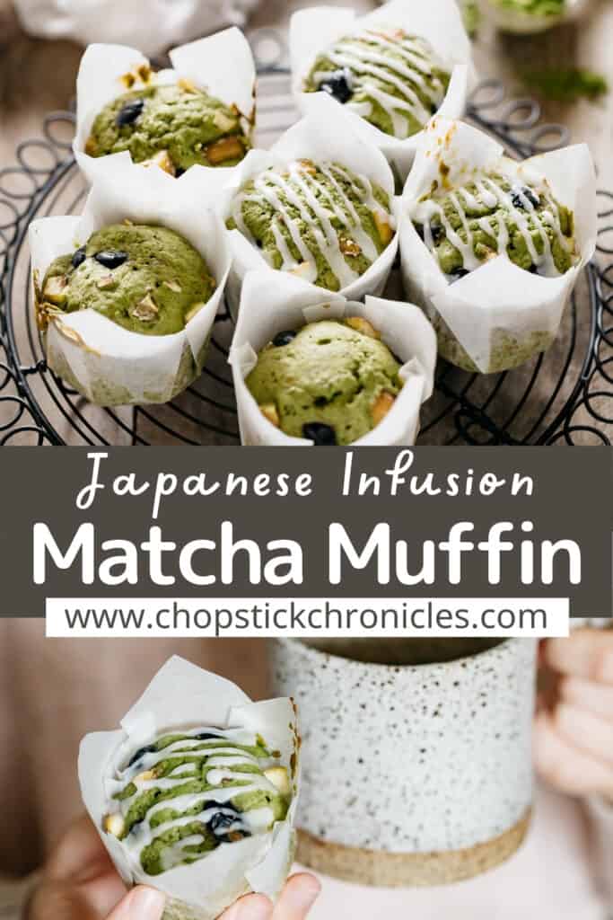 Matcha muffin image for pinterest pin with text overlay