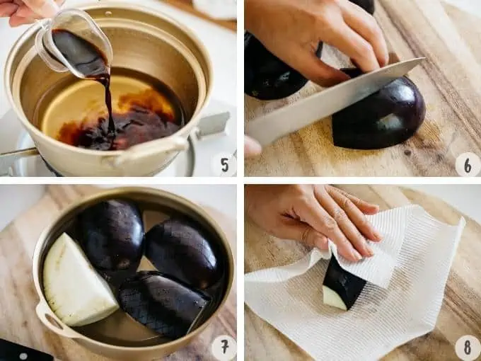 Japanese eggplant recipe process in 4 images