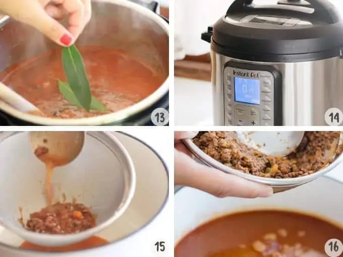 4 images collage of making demi glace sauce 4 cooking all in an instant pot