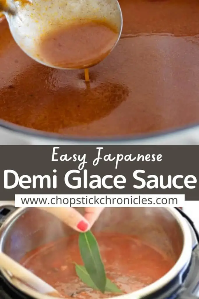 two demi glace sauce images collage for pinterest pin with text overlay