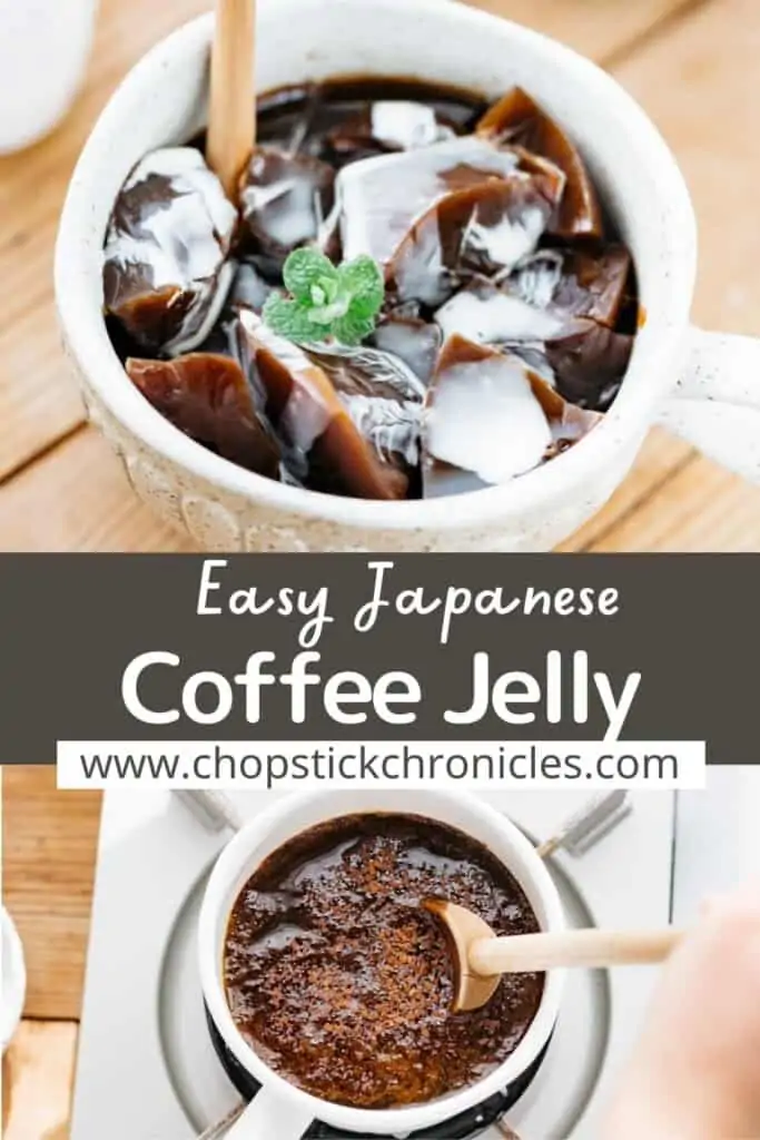 two images of coffee jelly collage for pinterest with text overlay