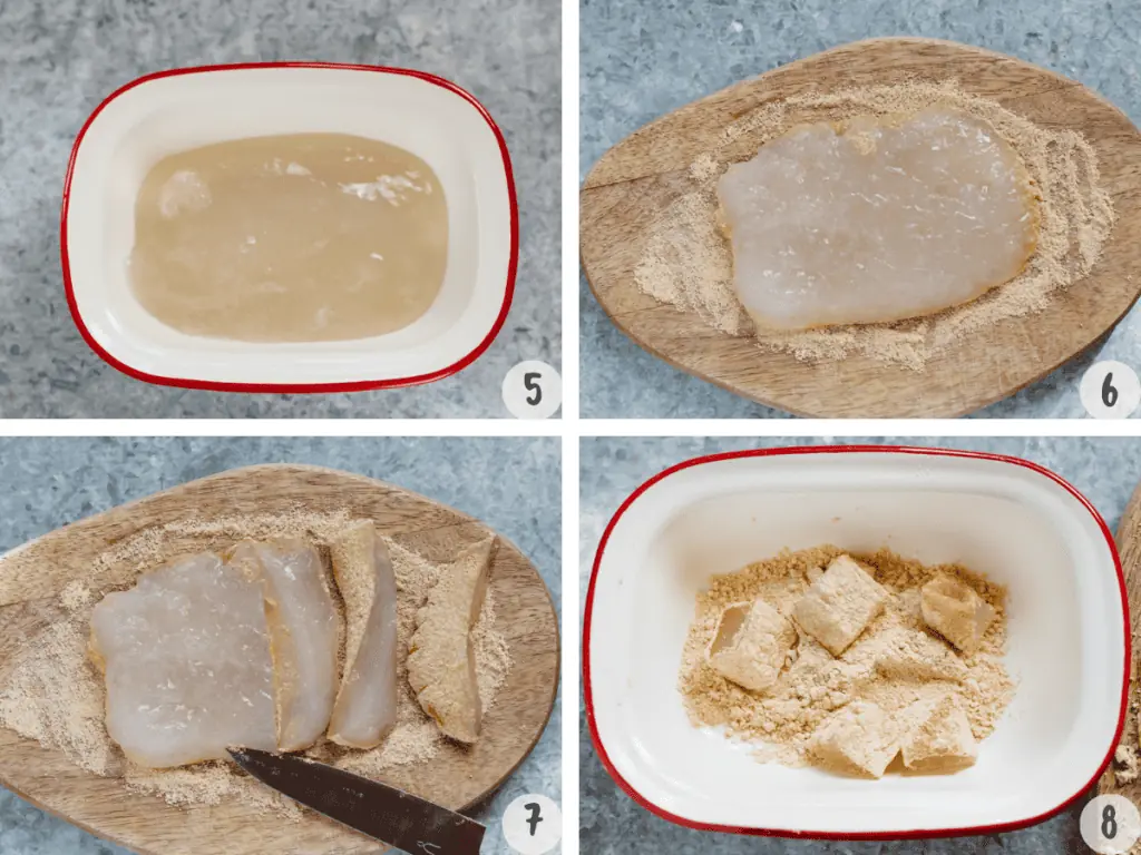 4 images collage for step by step making warabi mochi