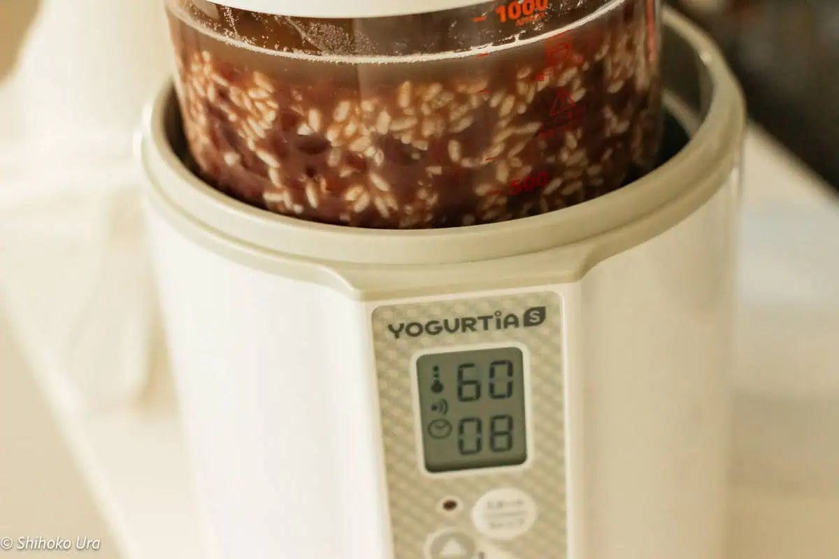 putting the yoghurt making glass container into the maker to set