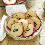 8 sweet potato cookies on a bamboo plate